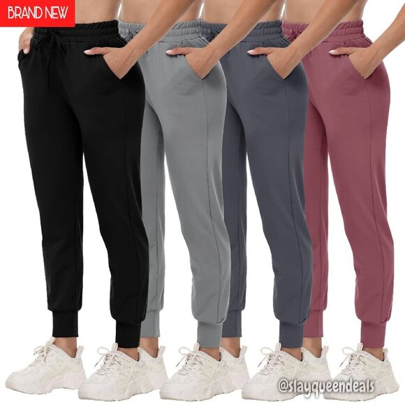 Pants - 4 Pack Women's Joggers Sweatpants Lightweight Comfy Yoga Pants with Pockets